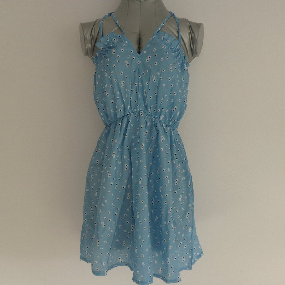 New! ZAFUL Forever Young - Floral Print‎ Tie Mini Sundress - Light Blue - Size 6